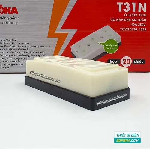 Ổ Cắm Điện 3 Lỗ Gắn Táp Lô Có Màn Che 2200W 10A T31N SOPOKA
