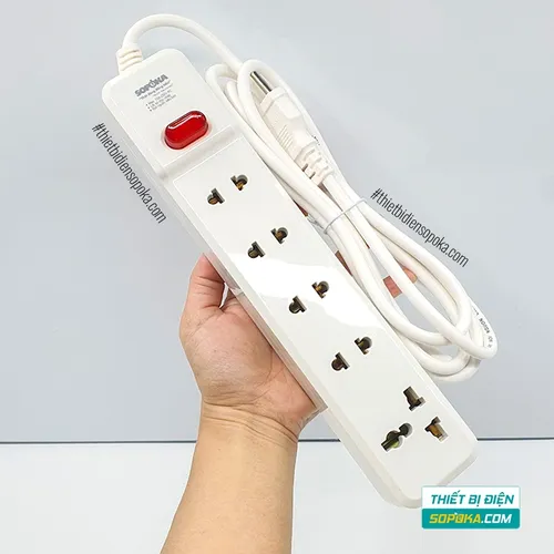 Ổ Cắm Điện 5 Lỗ Lõi Sứ Có Dây Và Công Tắc 2200W 10A 5M2 SOPOKA