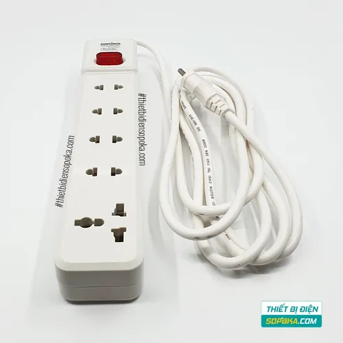 Ổ Cắm Điện 5 Lỗ Lõi Sứ Có Dây Và Công Tắc 2200W 10A 5M2 SOPOKA