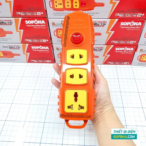 Ổ Cắm Điện 3 Lỗ 6000W Không Dây Nút Nguồn P6000W2+ SOPOKA