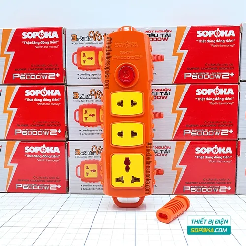 Ổ Cắm Điện 3 Lỗ 6000W Không Dây Nút Nguồn P6000W2+ SOPOKA