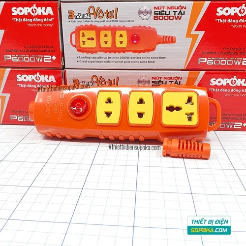 Ổ Cắm Điện 3 Lỗ 6000W Không Dây Nút Nguồn P6000W2+ SOPOKA