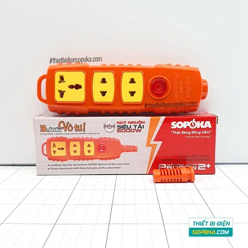 Ổ Cắm Điện 3 Lỗ 6000W Không Dây Nút Nguồn P6000W2+ SOPOKA