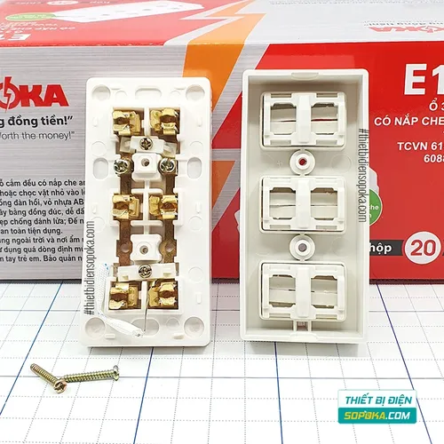 Ổ Cắm Điện 3 Lỗ Gắn Táp Lô Gắn Tường Có Nắp Che E14N SOPOKA