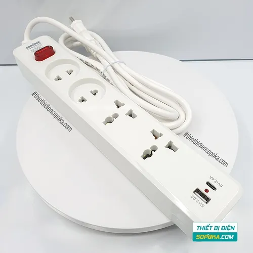 Ổ Cắm Điện 4 Lỗ Sạc Nhanh USB Type-C Lõi Sứ 2200W 10A 250V 4C2 SOPOKA