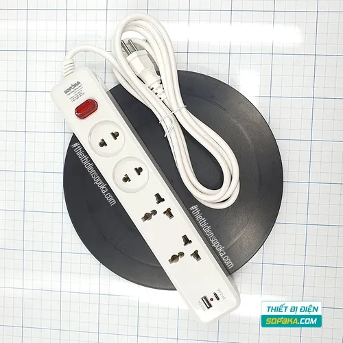 Ổ Cắm Điện 4 Lỗ Sạc Nhanh USB Type-C Lõi Sứ 2200W 10A 250V 4C2 SOPOKA