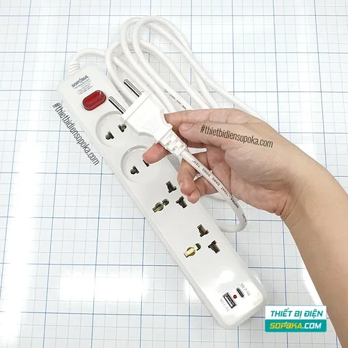 Ổ Cắm Điện 4 Lỗ Sạc Nhanh USB Type-C Lõi Sứ 2200W 10A 250V 4C2 SOPOKA