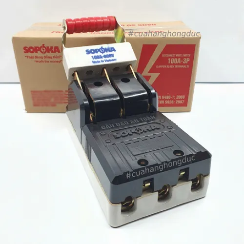 Cầu Dao Đế Sứ 3 Pha 3P 100A 600V Màu Đen D15 SOPOKA