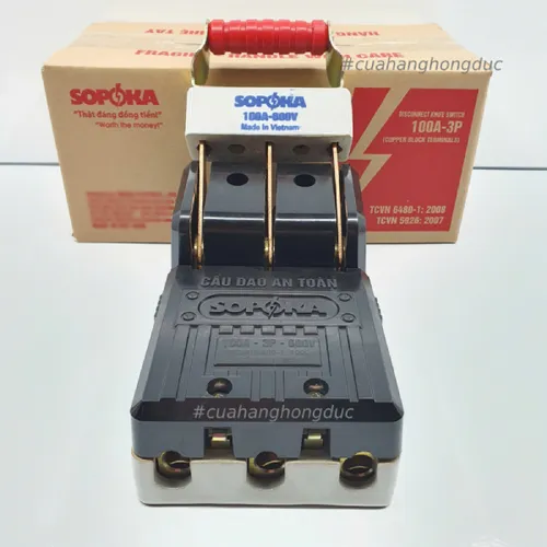 Cầu Dao Đế Sứ 3 Pha 3P 100A 600V Màu Đen D15 SOPOKA