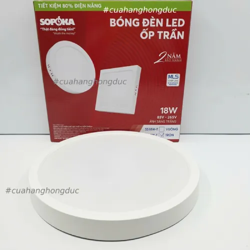Bóng Đèn LED Ốp Trần Nổi Tròn Sáng Trắng Vành Nhựa SOPOKA