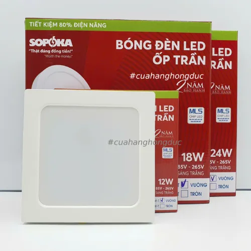 Bóng Đèn LED Ốp Trần Nổi Vuông Sáng Trắng Vành Nhựa SOPOKA