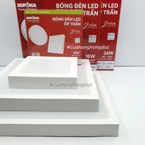 Bóng Đèn LED Ốp Trần Nổi Vuông Sáng Trắng Vành Nhựa SOPOKA