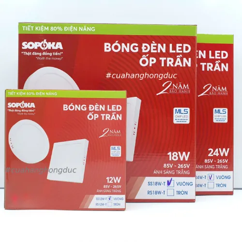 Bóng Đèn LED Ốp Trần Nổi Vuông Sáng Trắng Vành Nhựa SOPOKA
