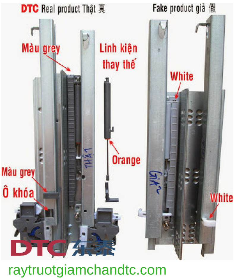 Các đặc điểm nhận biết Ray trượt âm DTC giảm chấn hàng thật và hàng giả Các đặc điểm nhận biết Ray trượt âm DTC giảm chấn hàng thật và hàng giả