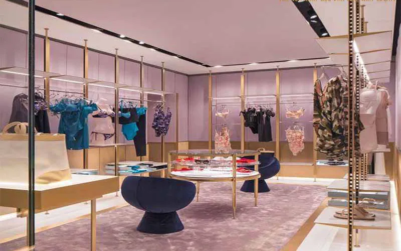 Các mẫu kệ inox shop thời trang, kệ trưng bày shop