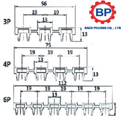 Kích thước ray điện cầu trục 3P, 4P, 6P Kích thước ray điện cầu trục 3P, 4P, 6P