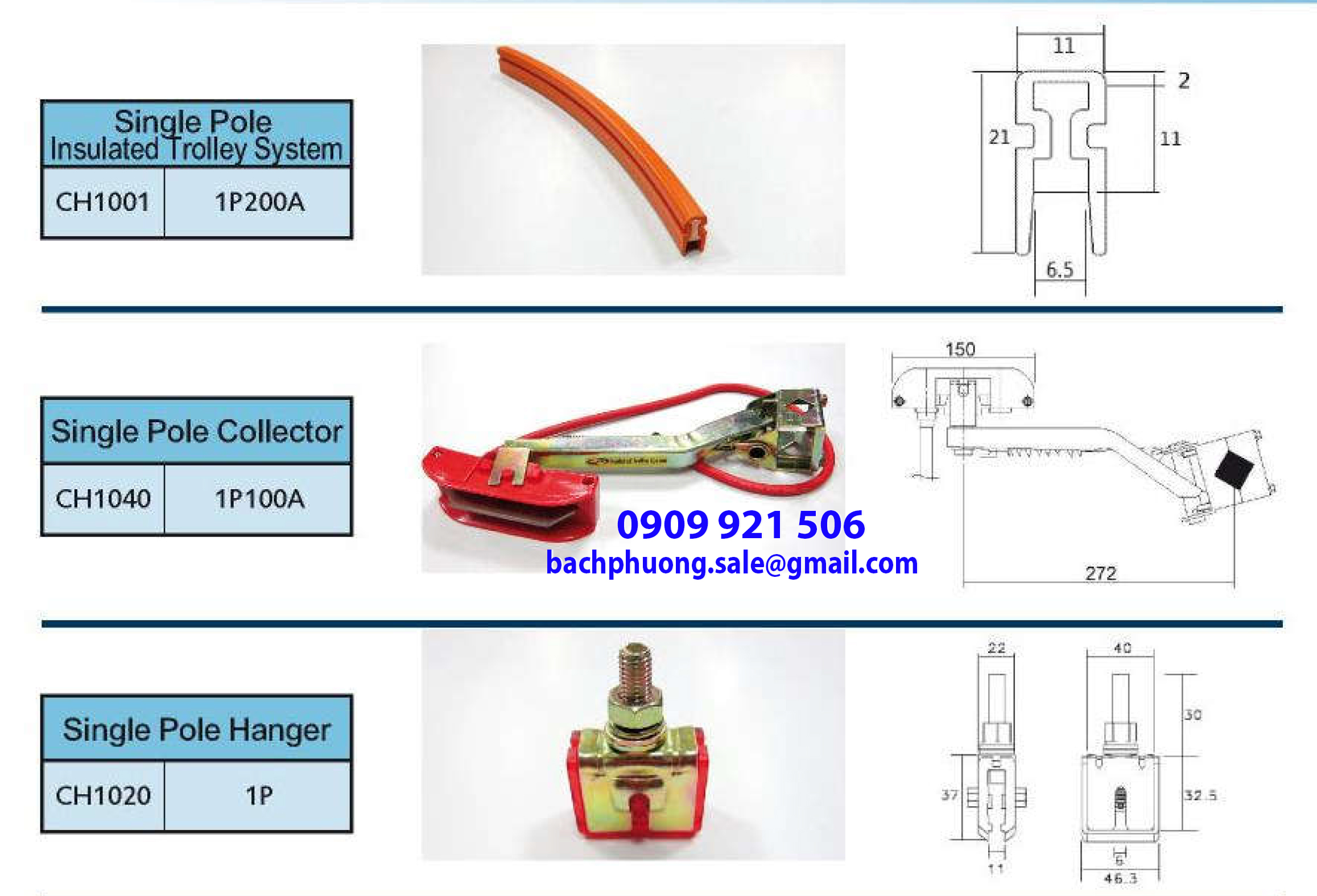 Chổi tiếp điện cầu trục 1P Chổi tiếp điện cầu trục 1P