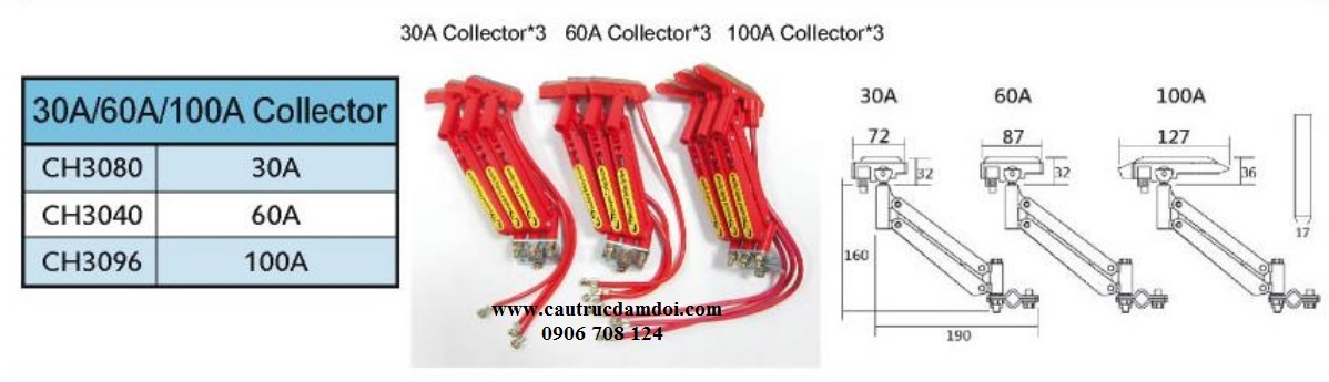 Chổi tiếp điện cầu trục 3 pha 30A Chổi tiếp điện cầu trục 3 pha 30A