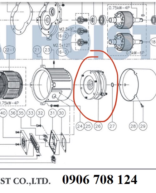 Bộ thắng motor Hyundai 0.75kw Bộ thắng motor Hyundai 0.75kw