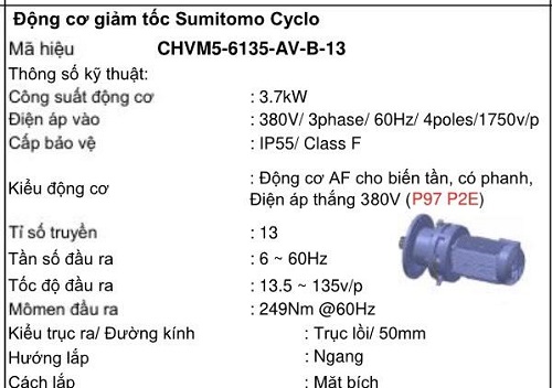 Thông số mô tơ giảm tốc cầu trục sumitomo 3.7 kw Thông số mô tơ giảm tốc cầu trục sumitomo 3.7 kw