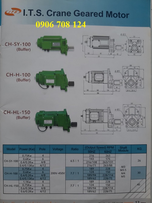 Thông số mô tơ dầm biên cầu trục Thông số mô tơ dầm biên cầu trục