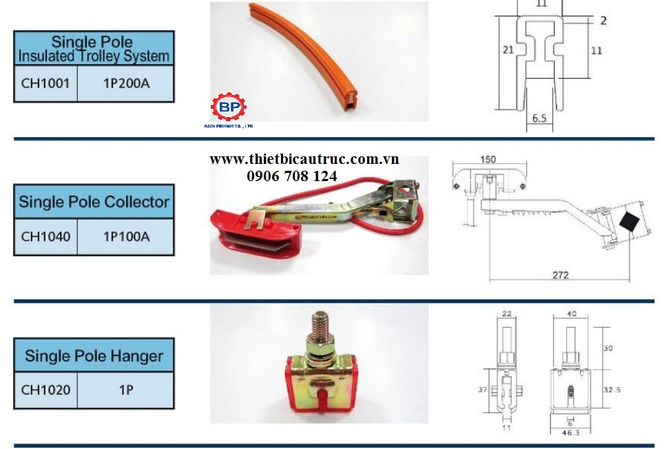 Ray điện an toàn cầu trục 1P 200A Ray điện an toàn cầu trục 1P 200A