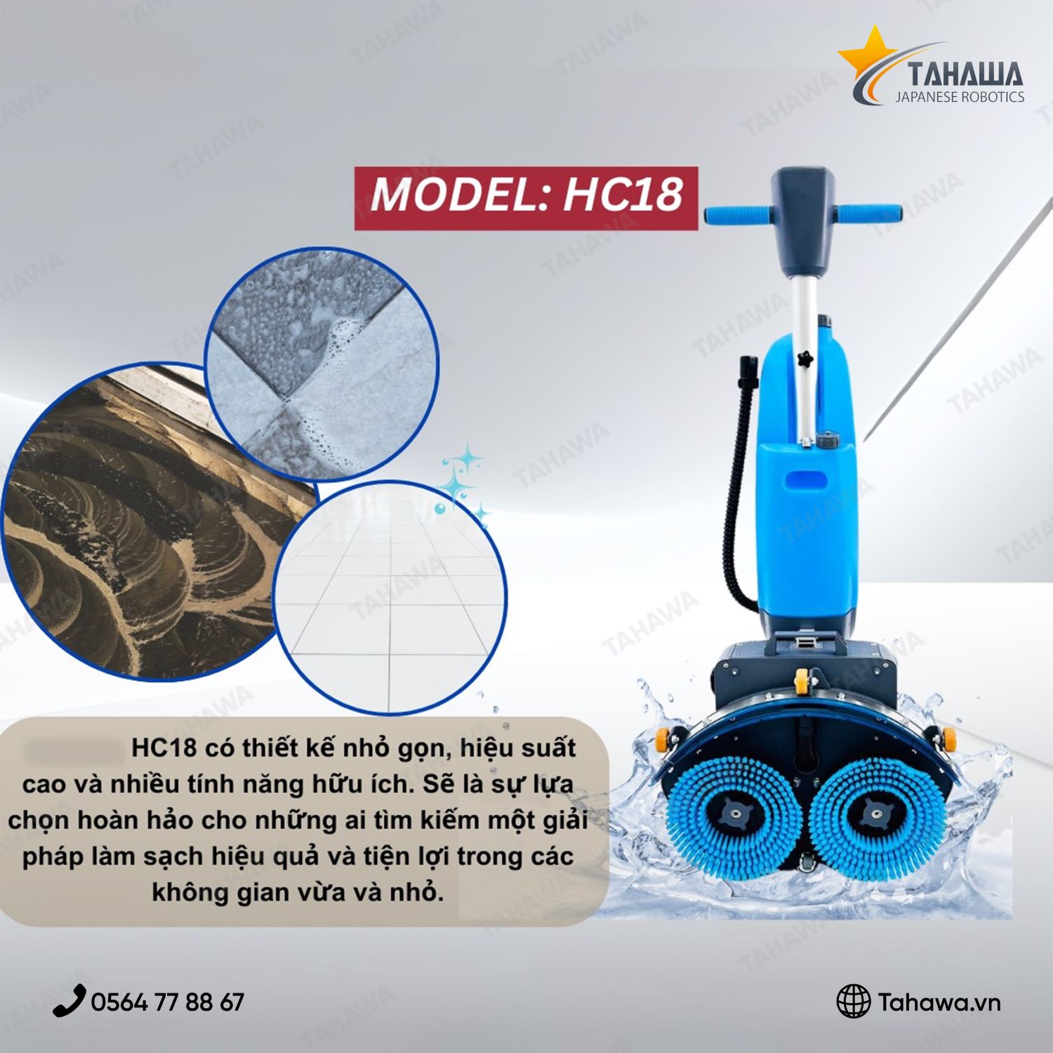 Máy chà sàn liên hợp mini Tahawa HC18 (2 bàn chải) Máy chà sàn liên hợp mini Tahawa HC18 (2 bàn chải)