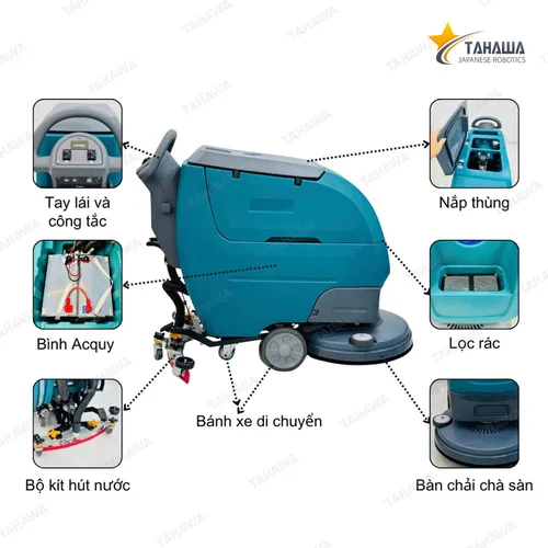 Máy chà sàn nhà xưởng Tahawa KF60 dùng bình