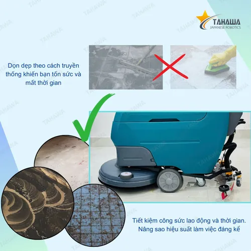 Máy chà sàn nhà xưởng Tahawa KF60 dùng bình