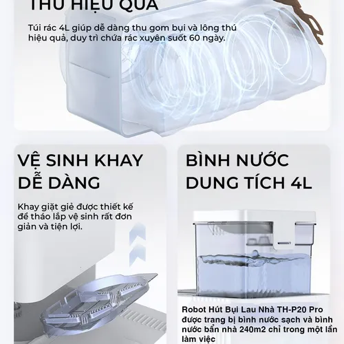 Robot Hút Bụi Lau Nhà Tự Giặt Giẻ Tahawa Nhật Bản TH-P20 Pro