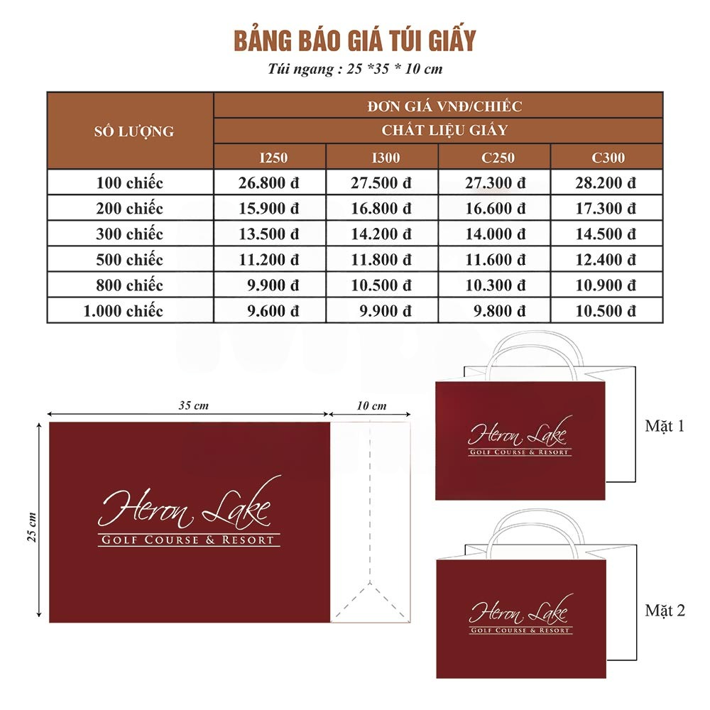 Bảng giá túi giấy ngang 25*35*10 cm tại Hà Anh Bảng giá túi giấy ngang 25*35*10 cm tại Hà Anh