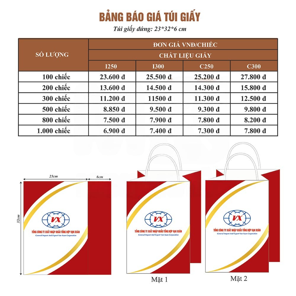 Bảng giá in túi giấy đứng (kích thước 23*32*6 cm) tại Hà Anh Bảng giá in túi giấy đứng (kích thước 23*32*6 cm) tại Hà Anh
