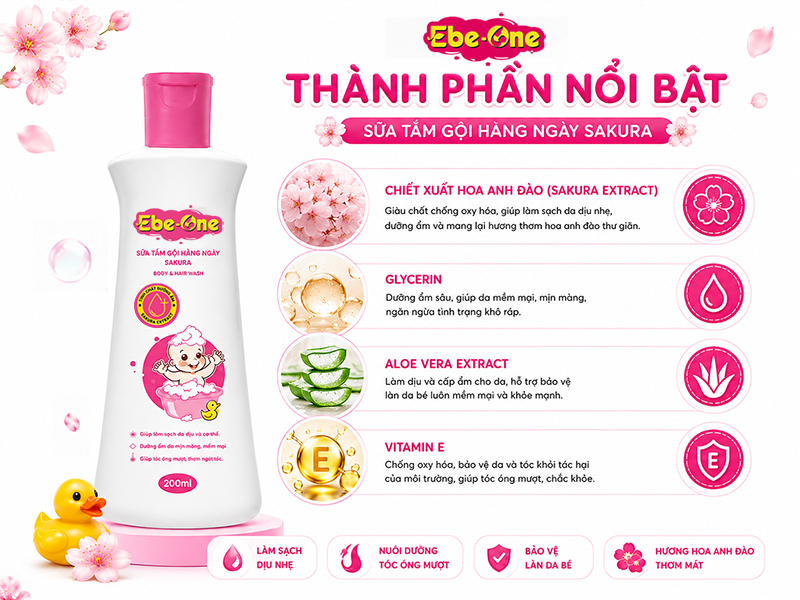 Thành Phần Nổi Bật Sữa Tắm Gội cho Bé Sakura Thành Phần Nổi Bật Sữa Tắm Gội cho Bé Sakura