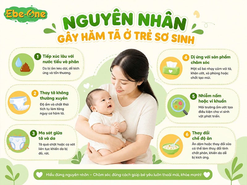 Nguyên nhân gây hăm tả ở trẻ sơ sinh Nguyên nhân gây hăm tả ở trẻ sơ sinh