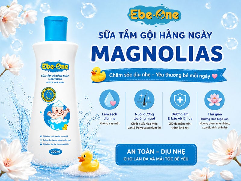 Sữa Tắm Gội Hàng Ngày Magnolias EbeOne – Dịu nhẹ làn da, thơm mượt mái tóc Sữa Tắm Gội Hàng Ngày Magnolias EbeOne – Dịu nhẹ làn da, thơm mượt mái tóc