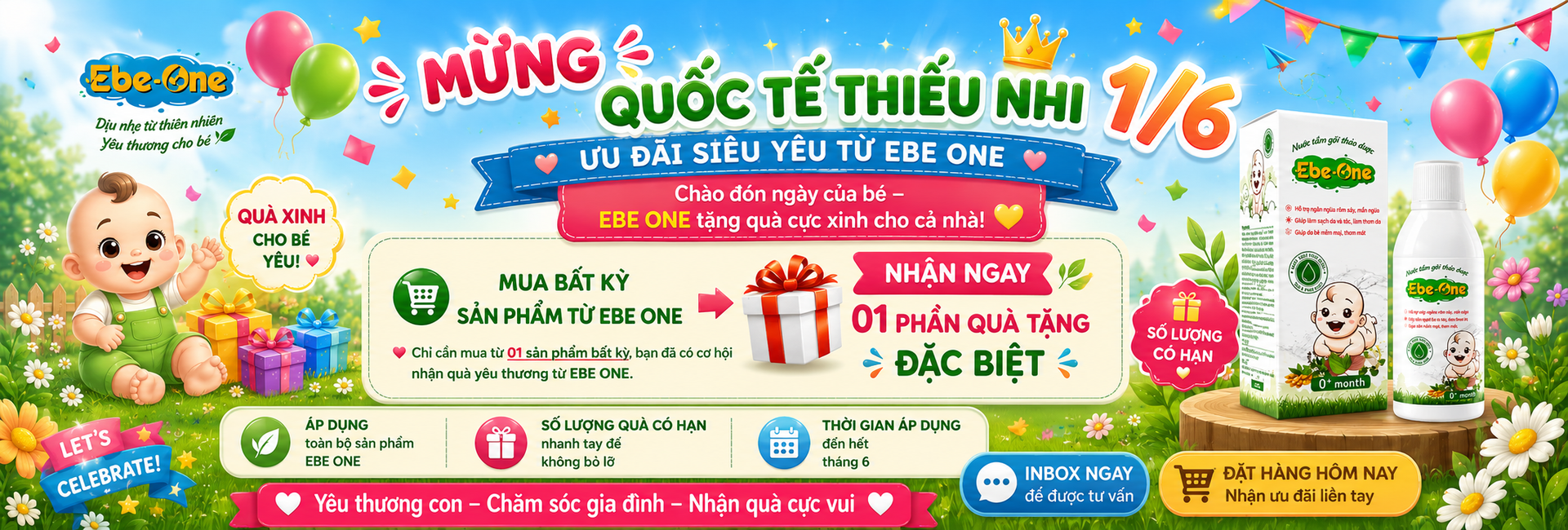 MỪNG QUỐC TẾ THIẾU NHI 1/6 – ƯU ĐÃI SIÊU YÊU TỪ EBE ONE