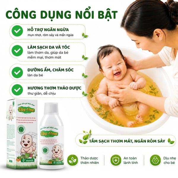 Nước Tắm Gội Thảo Dược Ebe-One tắm sạch, thơm mát, ngăn rôm sảy