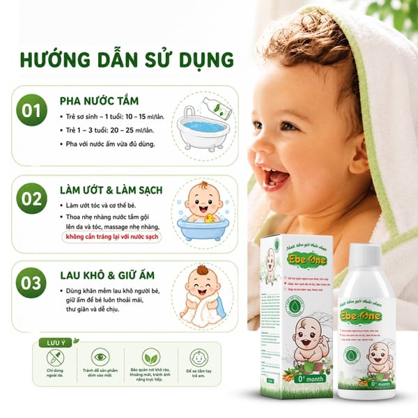 Nước Tắm Gội Thảo Dược Ebe-One tắm sạch, thơm mát, ngăn rôm sảy