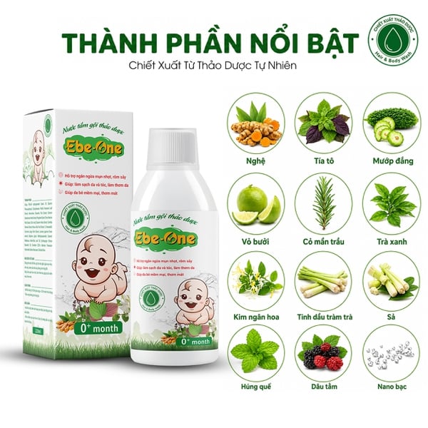 Nước Tắm Gội Thảo Dược Ebe-One tắm sạch, thơm mát, ngăn rôm sảy
