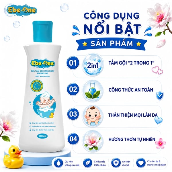 Sữa Tắm Gội Hàng Ngày Magnolias Ebe-One – Dịu nhẹ làn da, thơm mượt mái tóc