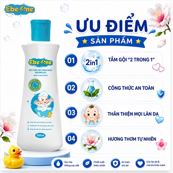 Sữa Tắm Gội Hàng Ngày Magnolias Ebe-One – Dịu nhẹ làn da, thơm mượt mái tóc
