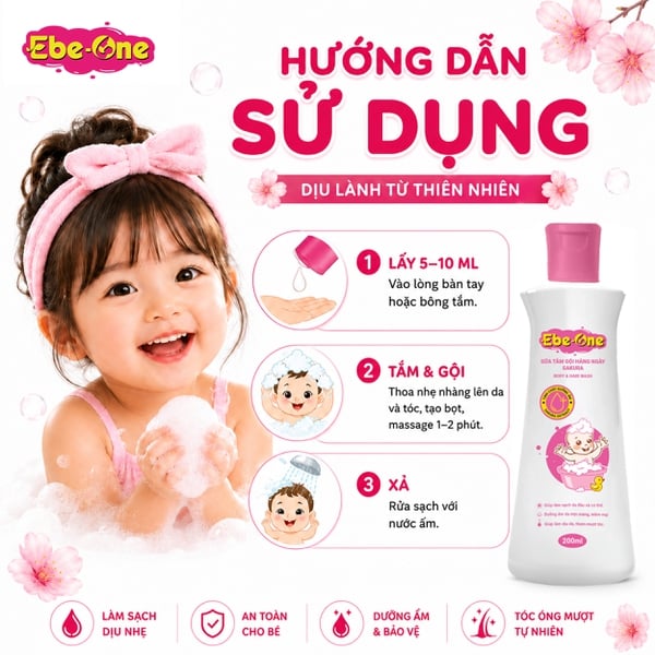 Sữa Tắm Gội Hàng Ngày Sakura Ebe-One - Làm sạch nhẹ nhàng, giữ ẩm tự nhiên, thơm tóc bé yêu!
