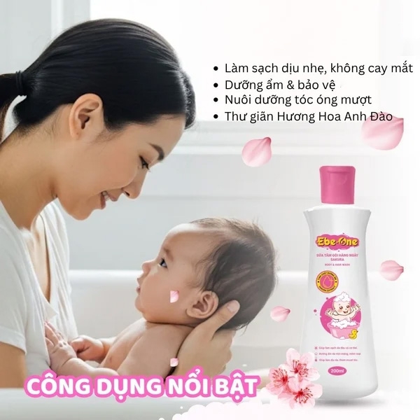 Sữa Tắm Gội Hàng Ngày Sakura Ebe-One - Làm sạch nhẹ nhàng, giữ ẩm tự nhiên, thơm tóc bé yêu!