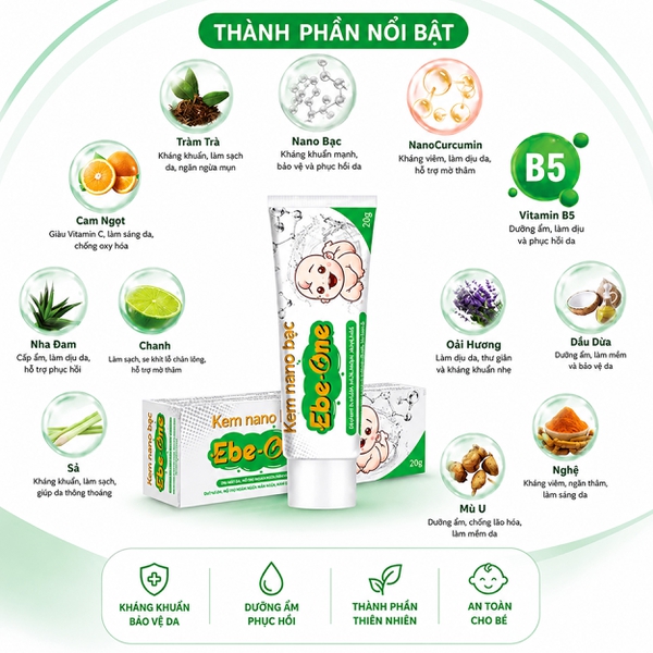 Kem Nano Bạc Ebe-One kháng khuẩn, tái tạo da, mờ thâm sẹo
