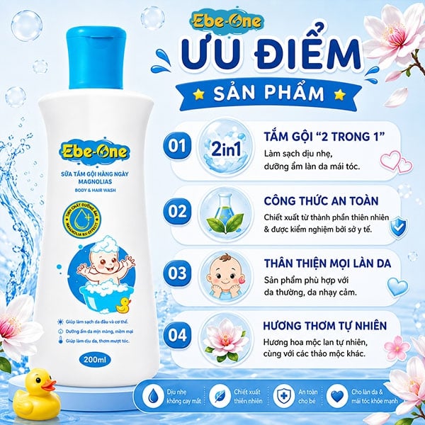 Sữa Tắm Gội Hàng Ngày Magnolias Ebe-One – Dịu nhẹ làn da, thơm mượt mái tóc