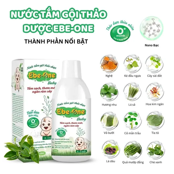 Nước Tắm Gội Thảo Dược Ebe-One tắm sạch, thơm mát, ngăn rôm sảy
