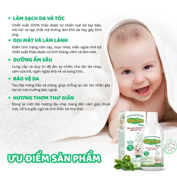 Nước Tắm Gội Thảo Dược Ebe-One tắm sạch, thơm mát, ngăn rôm sảy