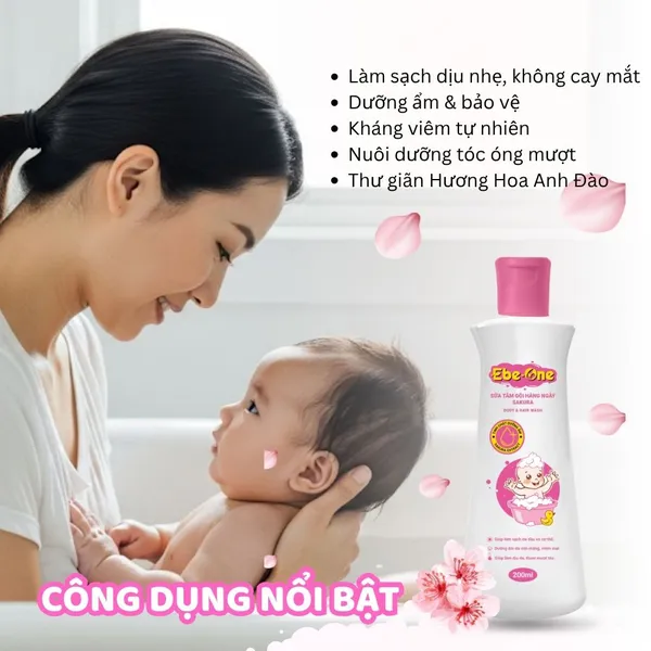 Sữa Tắm Gội Hàng Ngày Sakura Ebe-One - Làm sạch nhẹ nhàng, giữ ẩm tự nhiên, thơm tóc bé yêu!