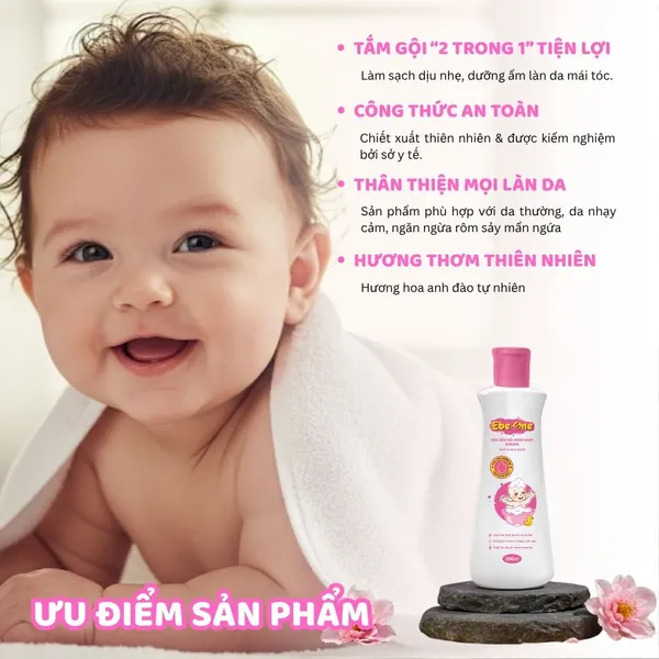 Sữa Tắm Gội Hàng Ngày Sakura Ebe-One - Làm sạch nhẹ nhàng, giữ ẩm tự nhiên, thơm tóc bé yêu!