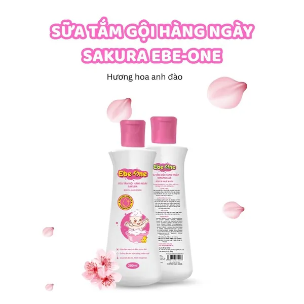 Sữa Tắm Gội Hàng Ngày Sakura Ebe-One - Làm sạch nhẹ nhàng, giữ ẩm tự nhiên, thơm tóc bé yêu!